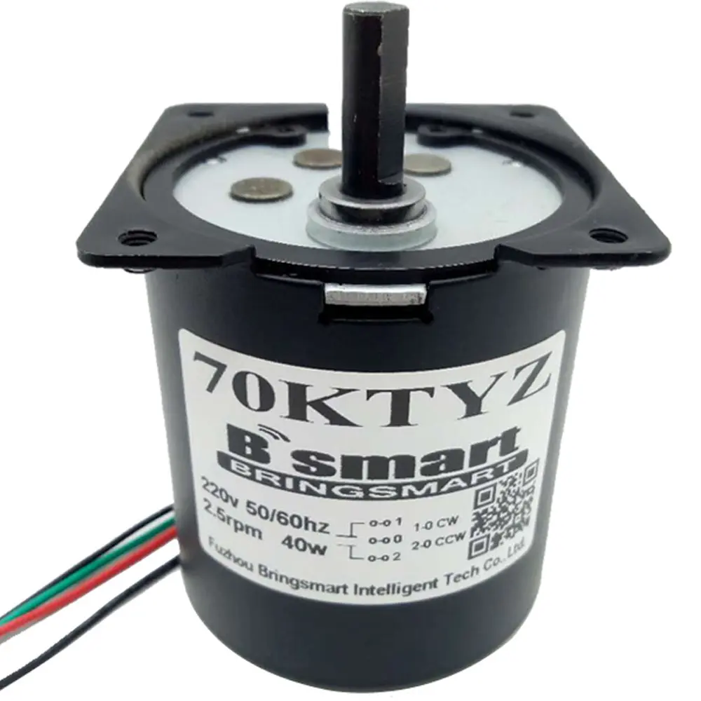 Bringsmart 70KTYZ 220V एसी तुल्यकालिक मोटर 40W स्थायी चुंबक गियर मोटर 2.5-110rpm उच्च टोक़ सीडब्ल्यू/सीसीडब्ल्यू इलेक्ट्रॉनिक मोटर