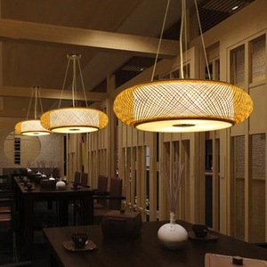 Bamboo Pendant <b>Light</b> Round Led Ceiling Lamp For Home <b>Dining</b> Bedroom Tea Room Yoga Studio Living Room 10-15 Sqm - Product Image 4
