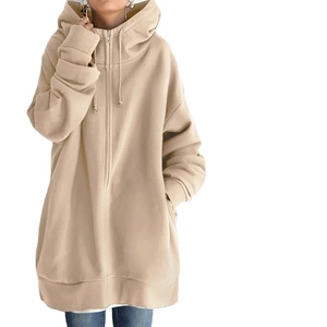 Felpe <span class=keywords><strong>con</strong></span> <span class=keywords><strong>Cappuccio</strong></span> Eleganti da Donna, Felpe Monocolore Casual <span class=keywords><strong>con</strong></span> Zip a Manica Lunga, Giacche Oversize Femminili, Nuova Moda - Product Image 1