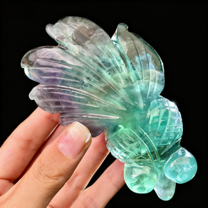 งานฝีมือคริสตัลธรรมชาติคุณภาพสูง แกะสลักปลาทองจากฟลูออไรต์สีรุ้ง สำหรับตกแต่งและเป็นของขวัญ ขายส่ง - Product Image 2