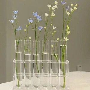 Glass Office Tabletop Flower Vase Hydroponic Plant Container Home Decor Brown Solid Wooden <strong>Rack</strong> Test <strong>Tube</strong> Mini Vases - Product Image 3