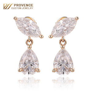 Boucles d'oreilles uniques de créateur originales, tendance, en or véritable AU750, ensemble de boucles d'oreilles à clous, coupe marquise, double pierre, diamant de laboratoire. - Product Image 1