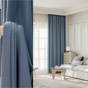 Kain tirai gelap tinggi biru Linen poliester mewah kustom untuk kamar tidur ruang tamu Hotel jendela - Product Image 6