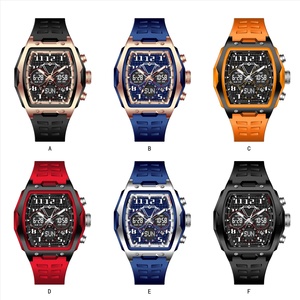 Stainless Steel Alloy <b>Digital</b> Watch Large Dial Multi-Function Luminous Waterproof Alarm <b>Clock</b> Barrel Dual Display Men's Watch - Product Image 6