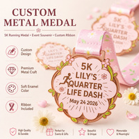 Médaille de course d'anniversaire 2D rose personnalisée en gros, récompense 5K avec logo personnalisé, plaqué or et argent, en métal avec logo