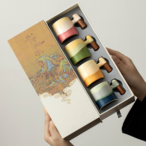 <span class=keywords><strong>Set</strong></span> di tazze da caffè in stile MSH mediorientale in ceramica Arabia saudita 4 tazze <span class=keywords><strong>con</strong></span> manico in legno - Product Image 1