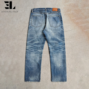 Pantalons en denim LARSUR Custom Denim Factory, denim selvedge vintage délavé de qualité supérieure, coupe droite, style <span class=keywords><strong>japonais</strong></span>, jeans de récupération pour hommes - Product Image 2