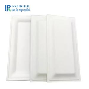 Eco-Friendly Natural 10x5 Inch Rectangular Compostable Disposable Plate Biodegradable Bagasse <b>Pulp</b> Food Restaurants Parties - Product Image 4
