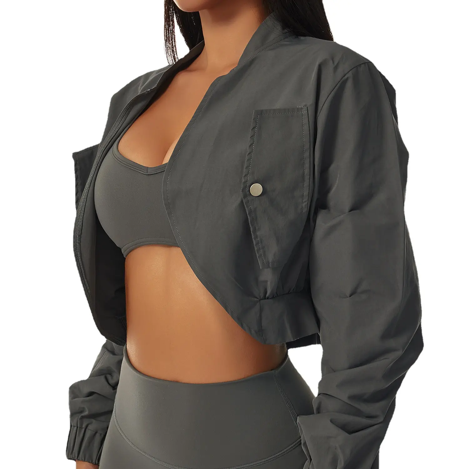 Быстросохнущая спортивная куртка с длинными рукавами, Женский солнцезащитный наружный жилет, одежда для фитнеса, повседневная куртка с воротником-стойкой, облегающая куртка для йоги