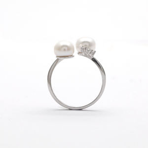 Đồ Trang Sức Mỹ Đôi Ngọc Trai Nước Tươi Với Nhẫn 925 Sterling Bạc Mở Zircon Nhẫn Phụ Nữ Ngọc Trai Cắt Engagement Ring - Product Image 2