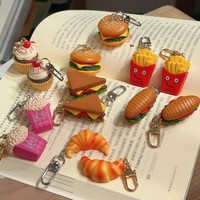 Porte-clés créatif en PVC en forme de croissant, jouet alimentaire simulé, hamburgers, pop-corn, gâteau, pendentif de sac, porte-clés