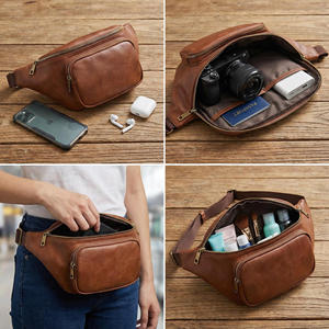 공장 맞춤형 트렌디 브라운 비건 가죽 크로스바디 카메라 렌즈 파니 팩 힙 팩 조절 가능한 카메라 웨이스트 체스트 포토 백 - Product Image 2
