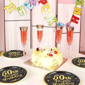 Modern 50th Birthday Party <b>Plates</b> Sustainable Greetings Paper with Gold Stars Design Black 9 Inch <b>Plates</b> - Product Image 3