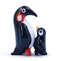 Vente en gros de décorations en verre faites à la main, style Murano, Italie, sculpture de oiseau en verre soufflé, figurine de pingouin mère et bébé