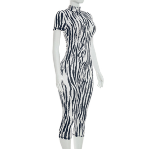 Viviblook D26JP191 Mono informal de verano para mujer, mono informal ajustado con espalda descubierta y manga corta estampado para mujer - Product Image 5