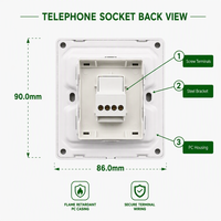 Prise téléphonique RJ11 simple port Kolani, norme britannique 90x86mm, blanc mat, résistante aux UV, en PC ignifuge, transmission silencieuse
