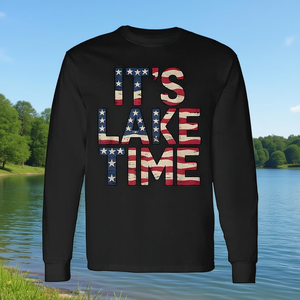 It's Lake Time T-shirt à manches longues avec drapeau américain patriotique, USA, 4 juillet - Product Image 3