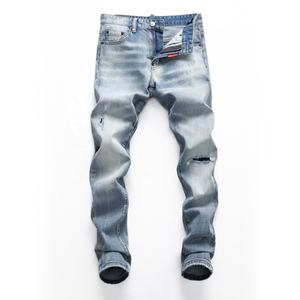 Primavera y otoño Agujeros <span class=keywords><strong>rotos</strong></span> Estiramiento Lavado Raging Pies pequeños Tight Nightclub Color claro Fresh D2 Jeans Pantalones de <span class=keywords><strong>hombre</strong></span> - Product Image 1