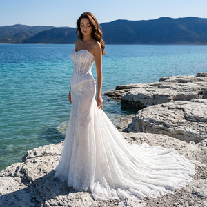 Vestido de Novia Sirena de Lujo Lsqx136 con Bordado Francés Exquisito y Encaje, Vestido de Novia Sirena con Varillas de Soporte Jancemebr - Product Image 1