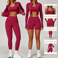 Vêtements de sport en gros pour femmes, vêtements de sport de gym, leggings de yoga qui remontent les fesses, ensembles de sport à manches longues pour femmes, 4 pièces