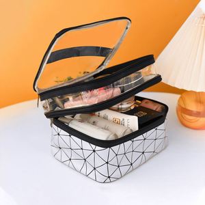 Bolsa de Cosméticos Acolchada Doble Diamante, Directo de Fábrica, Impermeable, Forma de Cubo, Gran Capacidad, Organizador de Maquillaje - Product Image 4