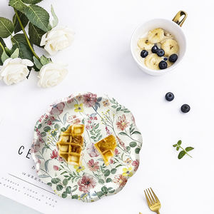 Assiettes en papier jetables à motif floral, durables, de 7 pouces de diamètre, 300g, 16 pièces par sac, pour les décorations de fête, de mariage, les dîners à la maison - Product Image 6