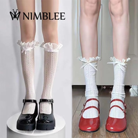 NIMBLEE OEM Chaussettes mi-hautes amples pour femme, personnalisées, de haute qualité, style vintage, avec nœud en dentelle française, ajourées, style ballet, au design charmant