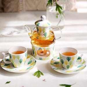 Juego de té de porcelana floral para mujer, juego de taza de té y platillo para 2 tetera con infusor y <span class=keywords><strong>calentador</strong></span> - Product Image 3