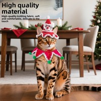 Meilleure vente transfrontalière : Ensemble chapeau et écharpe en laine pour chat et petit chien, style britannique de Noël, color block, tenue de fête festive pour toutes les occasions