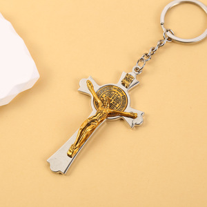 Cruz católica Llavero Metal San Benito Cruz Llavero Católico Crucifijo Medalla Llavero Jerusalén Encanto - Product Image 2