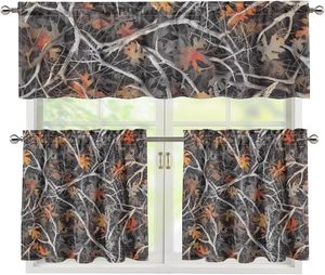 Rideaux de cuisine camouflage chasse, cantonnières et draperies 3 pièces, motifs forêt, pour fenêtres de cuisine, printemps-été, petits rideaux de café - Product Image 3
