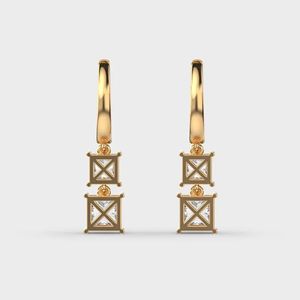 Pendientes de Diamantes Cultivados en Laboratorio con Corte Princesa de 1.10CT, Certificados por IGI, Chapados en Oro de 14K, con Pavé, Regalo de Compromiso, Boda, Fiesta, Joyería Fina - Product Image 3