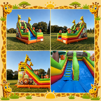 Château gonflable commercial pour enfants, thème animalier, avec toboggan et souffleur, idéal pour les fêtes d'anniversaire et la location