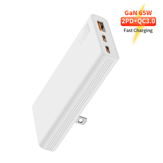 Ultra Thin 65W GaN 2C1A Charger Multi-Device High Power PD QC3.0 Type C Adapter Certified Quality for iPhone & Laptop Travel