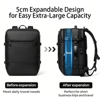 Sac à dos de voyage étanche à compression sous vide, extensible, avec port USB, compartiment pour ordinateur portable de 16 pouces, grande capacité, pour affaires et randonnée