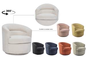 كرسي كارلفورد بذراع دوار 360 درجة، كرسي استرخاء قماشي لغرفة المعيشة وغرفة النوم، ديكور ناعم لطاولة القهوة - Product Image 4