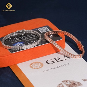 ZUANFA JEWELRY Pulsera de tenis unisex de moissanita con corte esmeralda de 2*4mm, estilo clásico, de plata 925 bañada en rodio - Product Image 2
