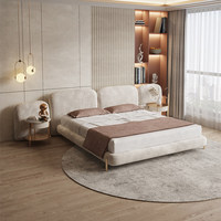 Lit Moderne de Luxe en Velours Rembourré, Cadre en Bois Massif, Lit Doux avec Éponge Haute Densité, Double ou King Size, Meuble de Chambre à Coucher