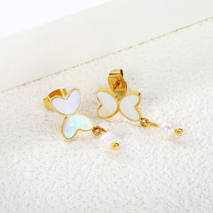 ต่างหูรูปผีเสื้อประดับมุกสำหรับผู้หญิง สวมใส่ได้ทุกวัน ต่างหูสแตนเลสหลากสี เครื่องประดับแฟชั่น - Product Image 3