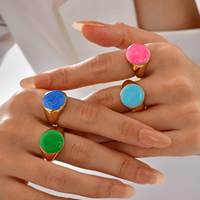 Bague dôme massive en acier inoxydable 316L et or 18 carats avec émail pour femme, style coloré et vibrant, bague chevalière enveloppante, bijoux étanches