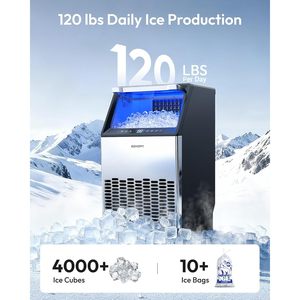EUHOMY Commercial <b>Ice</b> <b>Maker</b> 120lbs 24H Stainless Steel Freestanding With 33lbs Storage Bin - Product Image 2