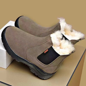 Winter Men's Short <b>Wool</b> Boots Thick Sheepskin Warm Snow Boots Outdoor Non Slip Mid Heel <b>Brown</b> Solid Color - Product Image 2
