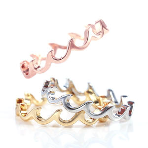 F143 Fashion <b>Rings</b> Alloy <b>Rose</b> <b>Gold</b> Plated Unisex Gift Jewelry Plain Design Wavy Pattern <b>Ring</b> For Women <b>Men</b> - Product Image 1