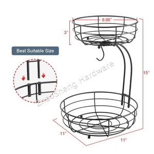 Organisateur noir à 2 niveaux pour la maison, décor de garde-manger, panier de rangement en fil métallique pour la cuisine, pomme et légumes, porte-fruits avec cintre à bananes