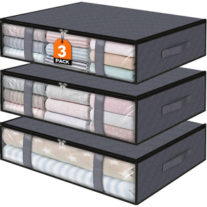 3 Pack 40L Large Clothes <b>Comforter</b> Storage Containers with Clear Window Under Bed Storage Bags for Bedding Organization - Product Image 1