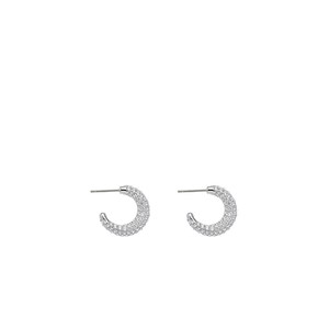 Pendientes de Diamantes en Forma de C, Oro Blanco de 14K, Corte Brillante Redondo, Color G Natural, Minimalistas para Mujer, Uso Diario - Product Image 1