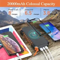 Powerbank Panel Surya Tahan Air Logo Kustom 10000 20000 Mah Pengisian Cepat Charger Ponsel 20000mAh Power Bank Surya Portabel