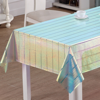 Nappe en PVC RNPT arc-en-ciel avec imprimé à fines rayures parallèles, finition brillante iridescente et surface lisse pour tables de cuisine