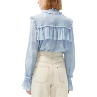 Maßgefertigte Hochwertige Frühling-Herbst Casual Weiche Doppelseitige Langarm-Bluse mit Rüschenmanschetten und -kragen für Damen