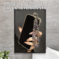 Clip de dragonne en cristal avec strass Porte-clés Coffre-fort pour téléphone portable Charme Chaîne Lanière avec pendentif en perles bling